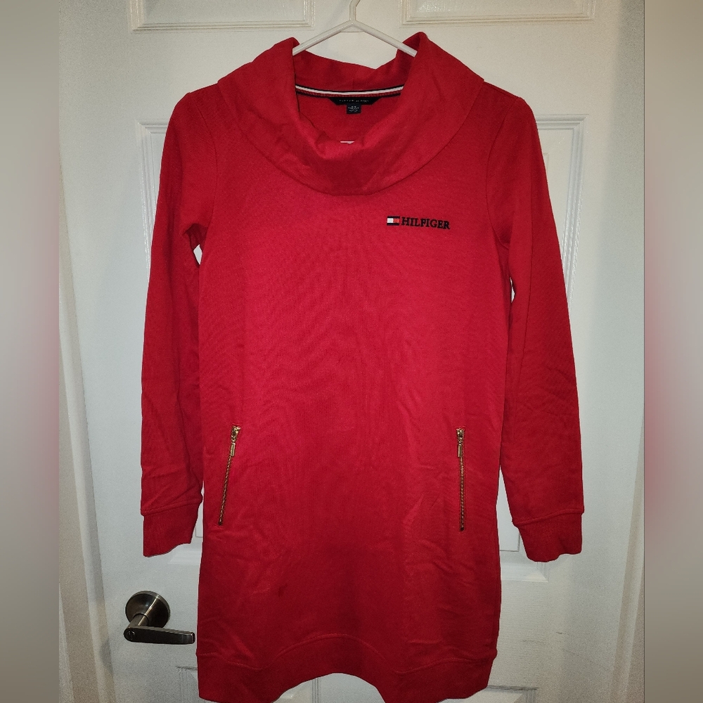 Tommy Hilfiger Red Pullover Dress with Zipper Details Sz Xxs Fits Bigger